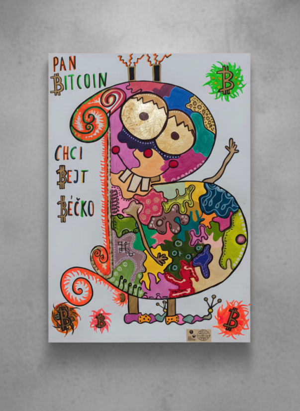 Madlenka – obraz na plátně „Pan Bitcoin“ (80×60 cm, limitovaná edice 10 ks)